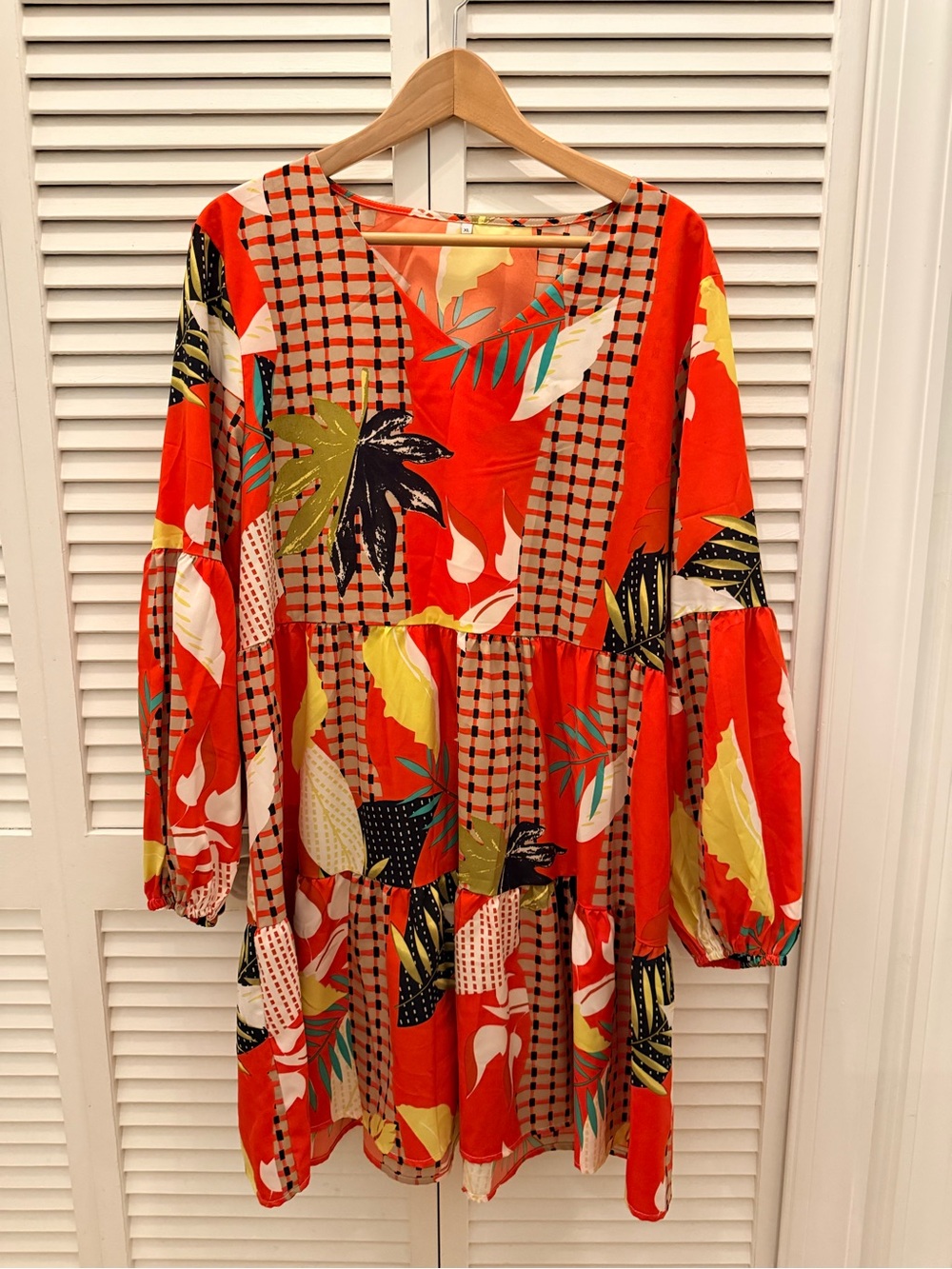 Vibrant Red Floral Tiered Women's Dress